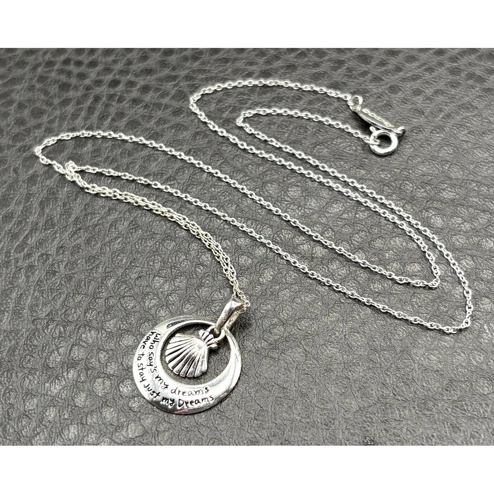Disney LA Italy Sterling Silver Shell Circle Pendant Necklace Dreams Quote